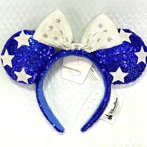 Disney Parks Blue & White Stars Minnie Ear Headband